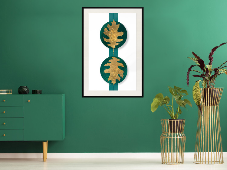 Wall Poster Green Wealth - emerald elements and golden leaves on white 117566 additionalImage 22
