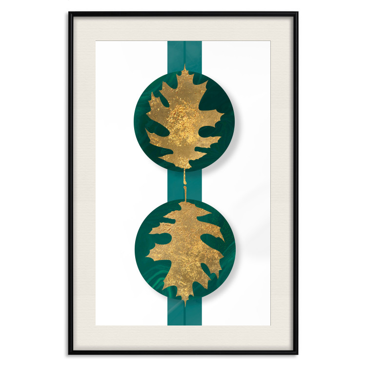 Wall Poster Green Wealth - emerald elements and golden leaves on white 117566 additionalImage 18