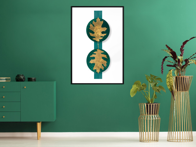 Wall Poster Green Wealth - emerald elements and golden leaves on white 117566 additionalImage 6