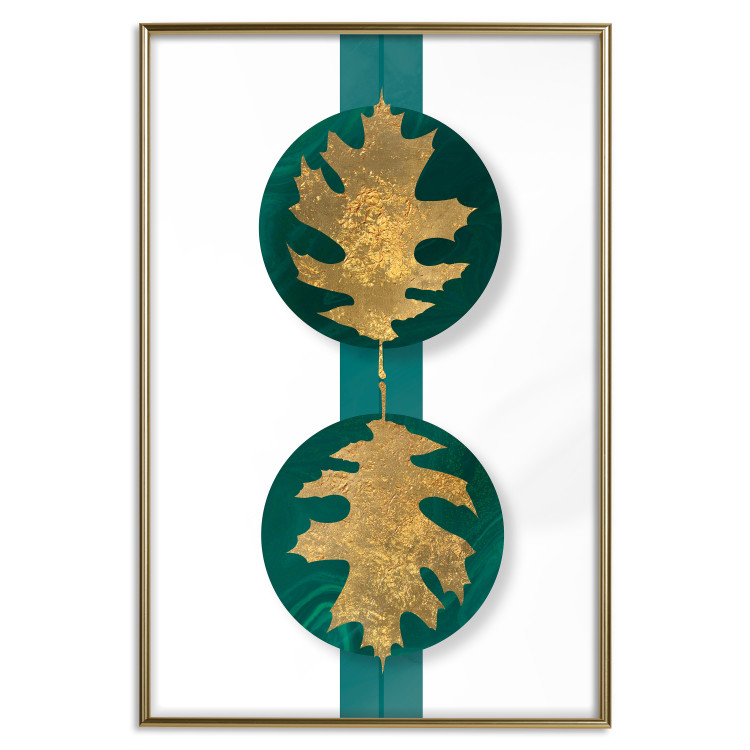 Wall Poster Green Wealth - emerald elements and golden leaves on white 117566 additionalImage 20