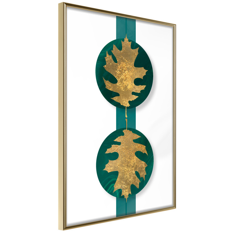Wall Poster Green Wealth - emerald elements and golden leaves on white 117566 additionalImage 14