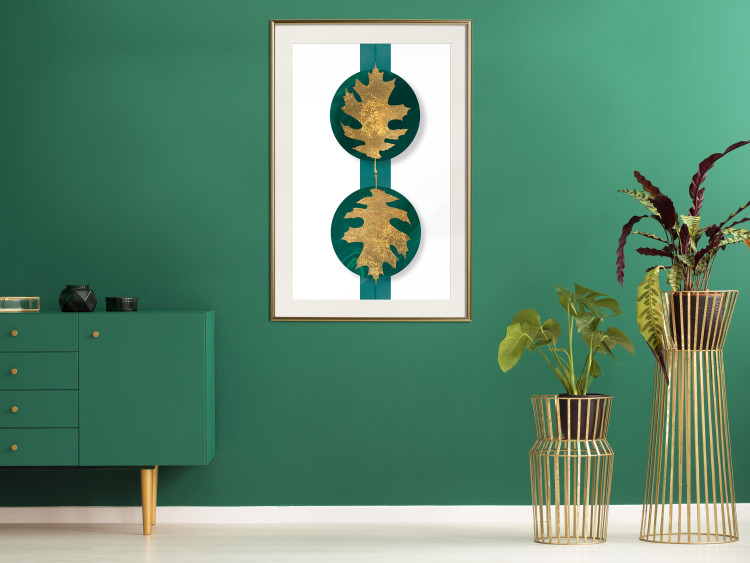 Wall Poster Green Wealth - emerald elements and golden leaves on white 117566 additionalImage 21