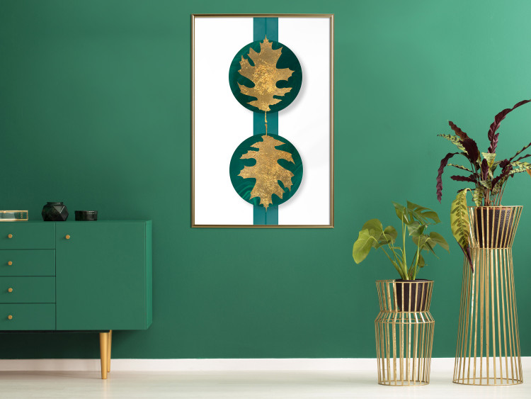 Wall Poster Green Wealth - emerald elements and golden leaves on white 117566 additionalImage 7
