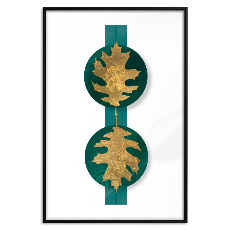 Wall Poster Green Wealth - emerald elements and golden leaves on white 117566 additionalImage 17
