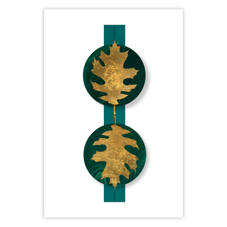 Wall Poster Green Wealth - emerald elements and golden leaves on white 117566 additionalImage 25