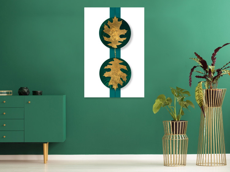 Wall Poster Green Wealth - emerald elements and golden leaves on white 117566 additionalImage 23