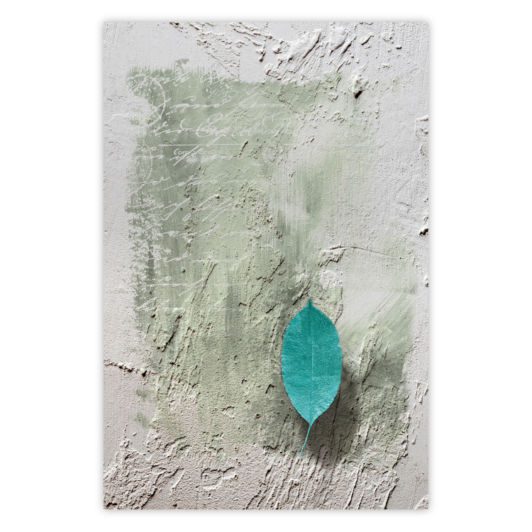 Wall Poster Fleeting Letter - vintage composition with a leaf and writings on a concrete background 118266