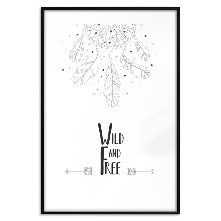 Wall Poster Wild and Free - black and white hanging feathers above English texts 123366 additionalImage 15