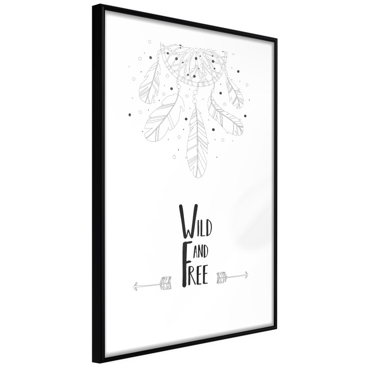 Wall Poster Wild and Free - black and white hanging feathers above English texts 123366 additionalImage 11