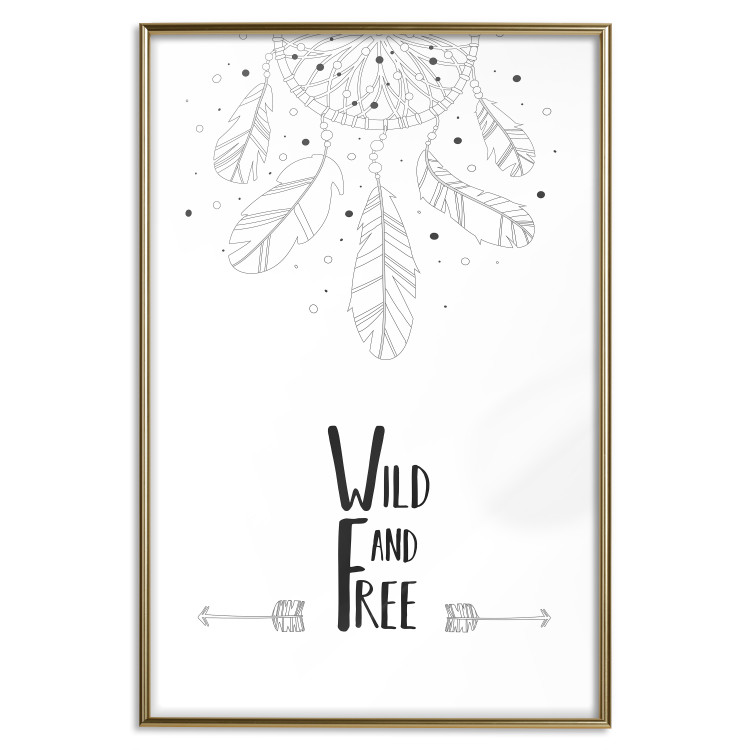 Wall Poster Wild and Free - black and white hanging feathers above English texts 123366 additionalImage 16