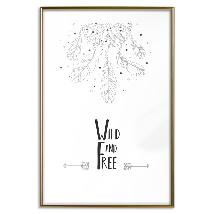 Wall Poster Wild and Free - black and white hanging feathers above English texts 123366 additionalImage 14