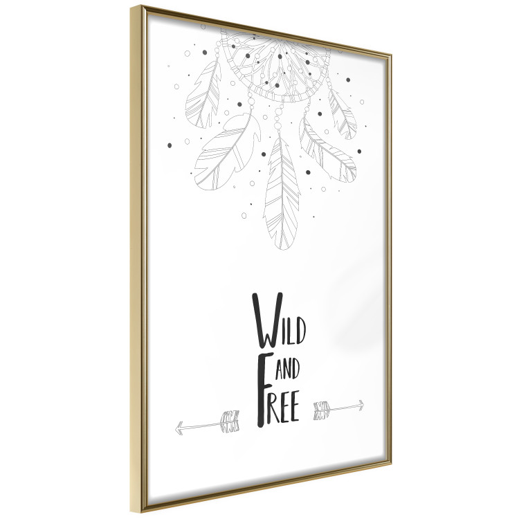 Wall Poster Wild and Free - black and white hanging feathers above English texts 123366 additionalImage 12