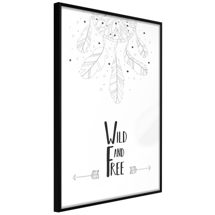 Wall Poster Wild and Free - black and white hanging feathers above English texts 123366 additionalImage 10
