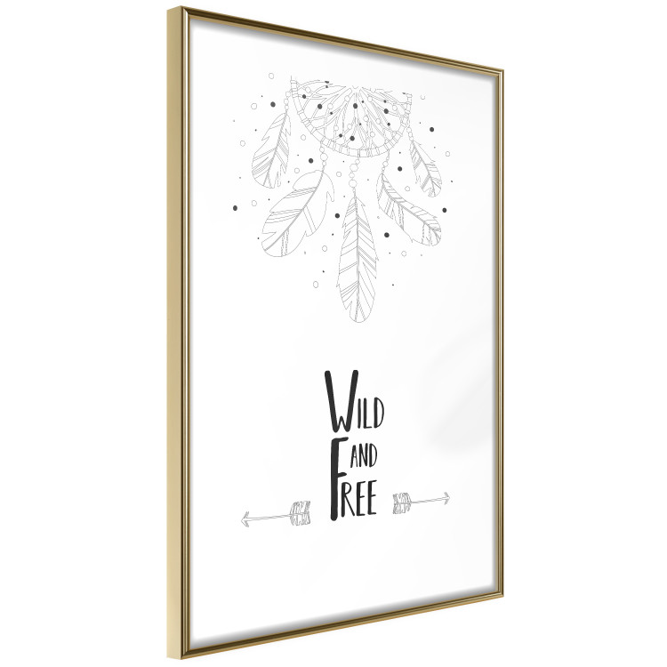 Wall Poster Wild and Free - black and white hanging feathers above English texts 123366 additionalImage 6