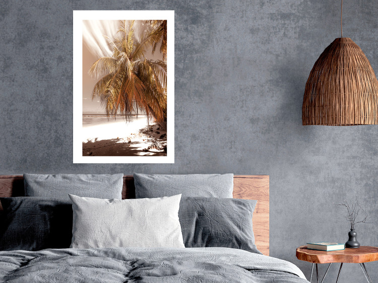 Wall Poster Palm Shade - tropical palm landscape against beach backdrop in sepia motif 123766 additionalImage 2