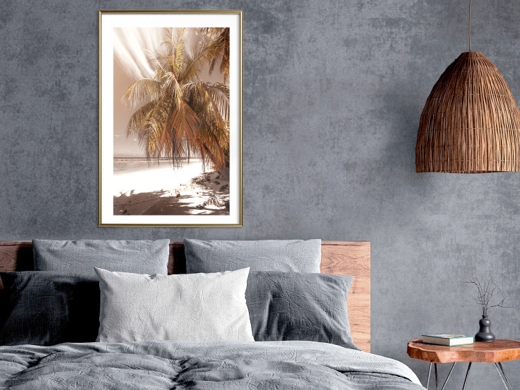 Wall Poster Palm Shade - tropical palm landscape against beach backdrop in sepia motif 123766 additionalImage 13