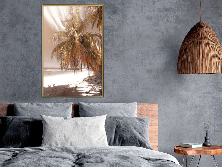 Wall Poster Palm Shade - tropical palm landscape against beach backdrop in sepia motif 123766 additionalImage 5