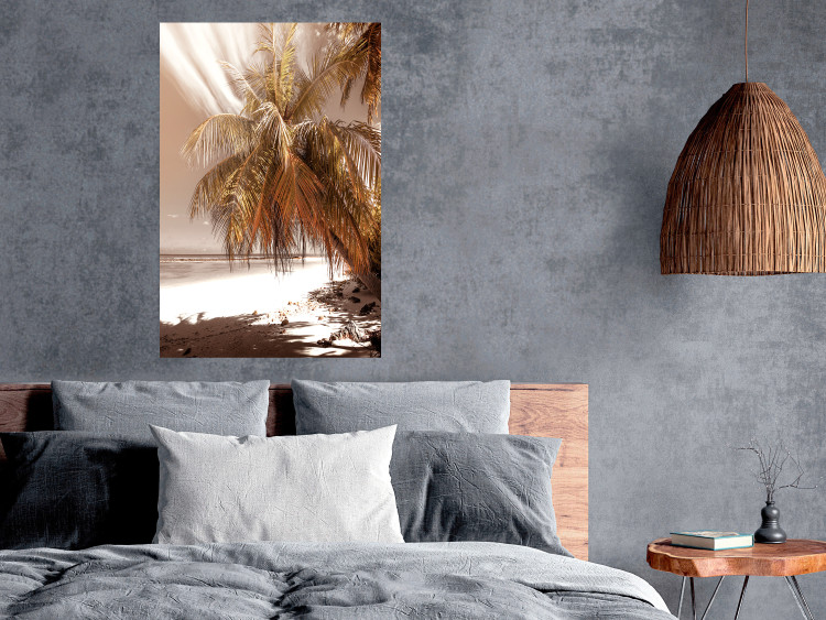 Wall Poster Palm Shade - tropical palm landscape against beach backdrop in sepia motif 123766 additionalImage 17