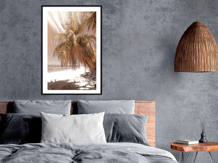 Wall Poster Palm Shade - tropical palm landscape against beach backdrop in sepia motif 123766 additionalImage 4