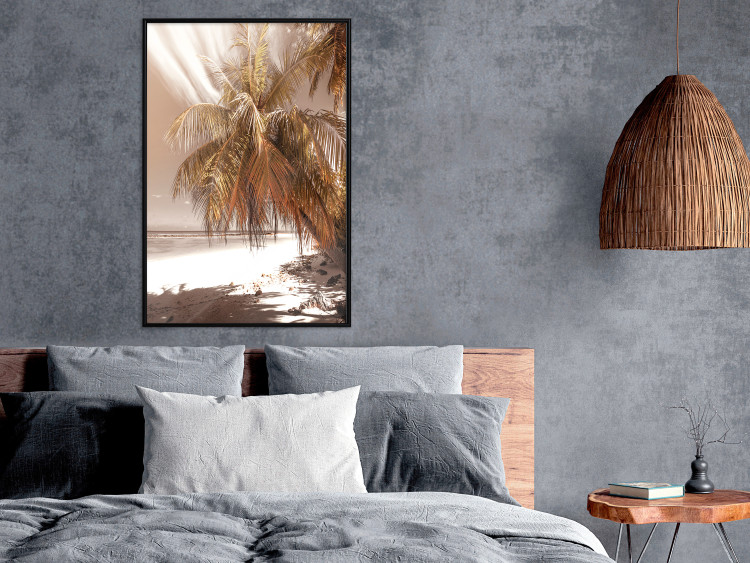 Wall Poster Palm Shade - tropical palm landscape against beach backdrop in sepia motif 123766 additionalImage 3