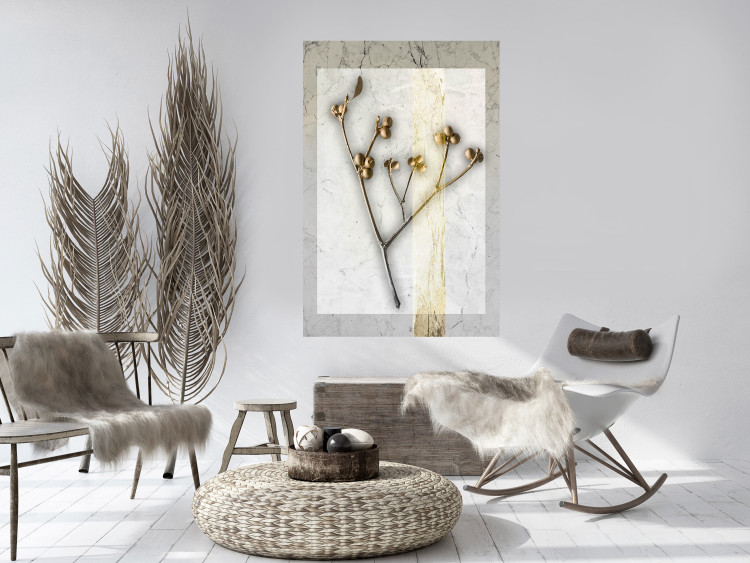 Poster Golden Mistletoe - abstract plant covered in gold on marble background 124966 additionalImage 17