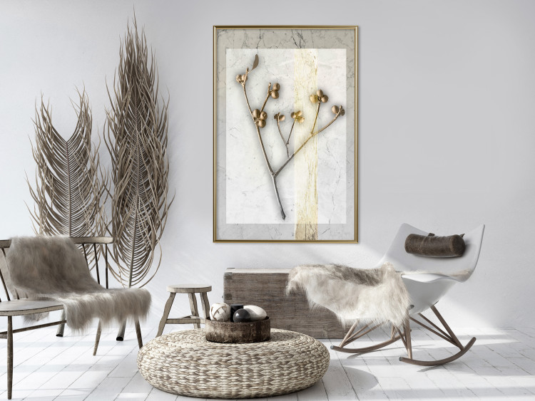 Poster Golden Mistletoe - abstract plant covered in gold on marble background 124966 additionalImage 5