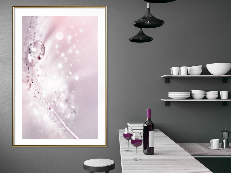 Wall Poster Shining Feather - feather with a water droplet in a pink abstract glow 125866 additionalImage 13