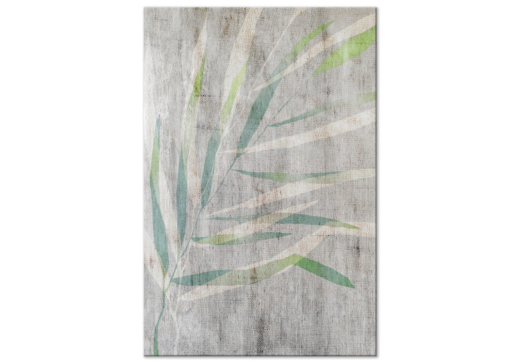 Canvas Print Chamedorea (1-part) vertical - rustic leaves on a gray background 127466