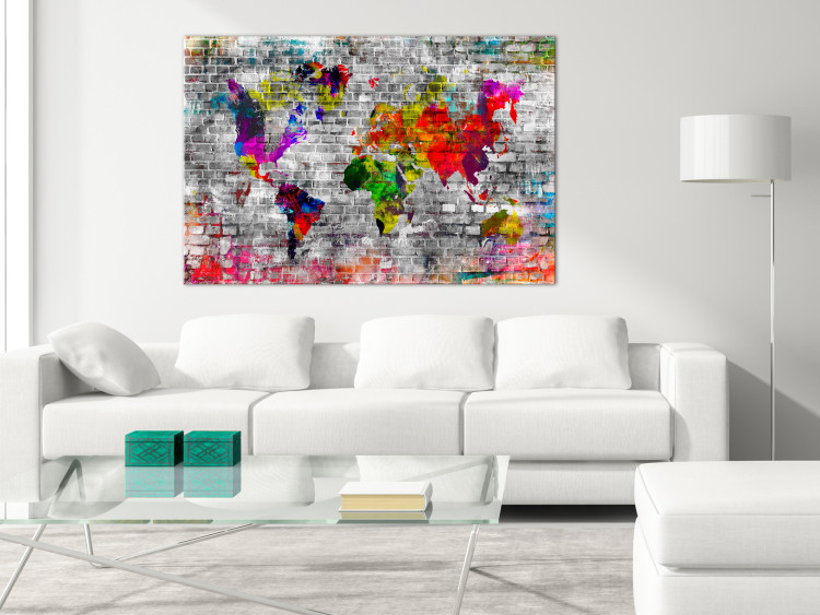 Canvas Print World of Bricks (1-part) wide - colorful abstraction of the world map 128066 additionalImage 3