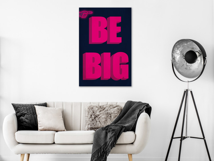 Canvas Art Print Be Big (1-piece) Vertical - pink English phrase on dark background 131966 additionalImage 3