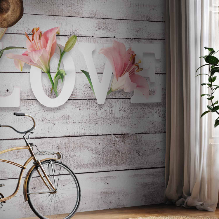 Photo Wallpaper Flowers in love - inscription in English on a light background with wood texture 132166 additionalImage 4