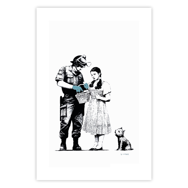 Poster Dorothy and the Policeman - black mural of a girl with a dog on a white background 132466 additionalImage 19