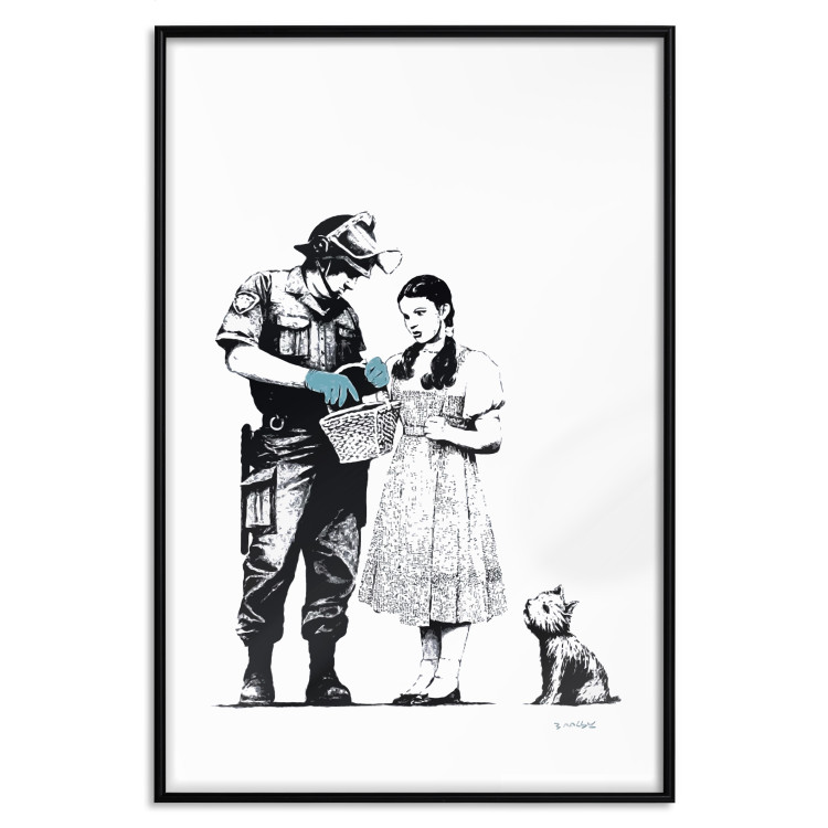 Poster Dorothy and the Policeman - black mural of a girl with a dog on a white background 132466 additionalImage 18