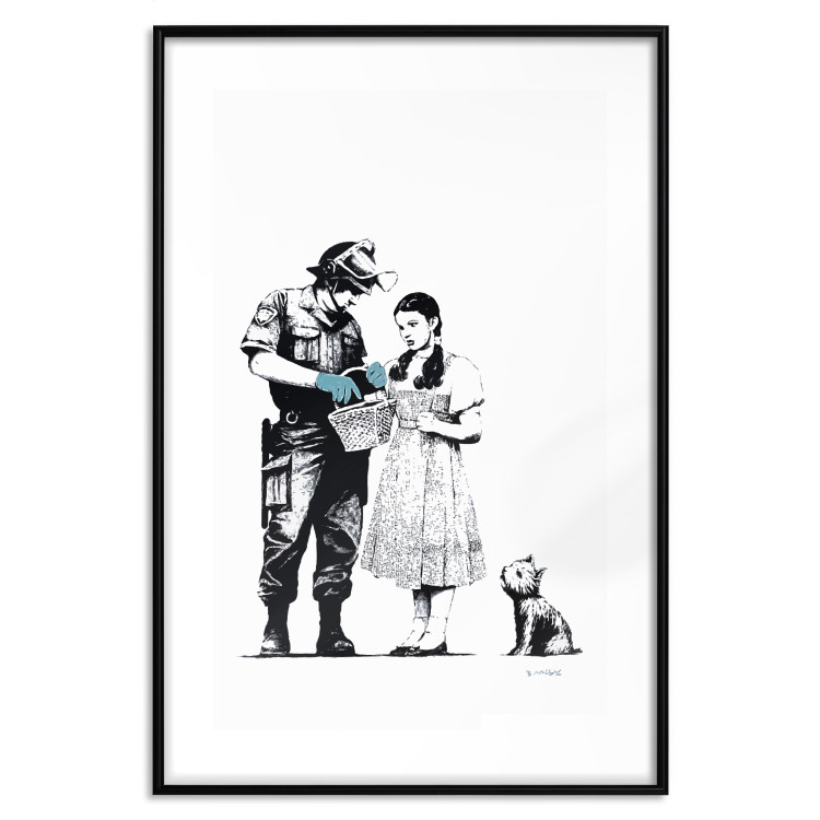 Poster Dorothy and the Policeman - black mural of a girl with a dog on a white background 132466 additionalImage 17