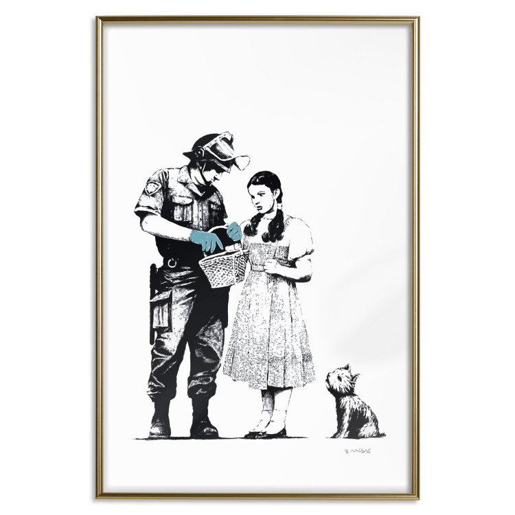 Poster Dorothy and the Policeman - black mural of a girl with a dog on a white background 132466 additionalImage 20