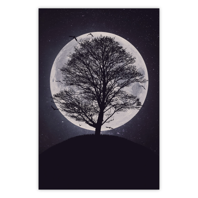 Wall Poster Lonely Tree - nighttime landscape of a tree against the bright moonlight 138066