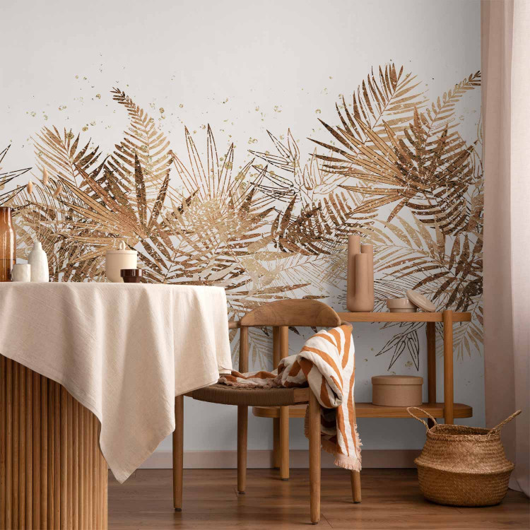 Wall Mural Jungle and golden plume - tropical leaves motif on white background 143166 additionalImage 6