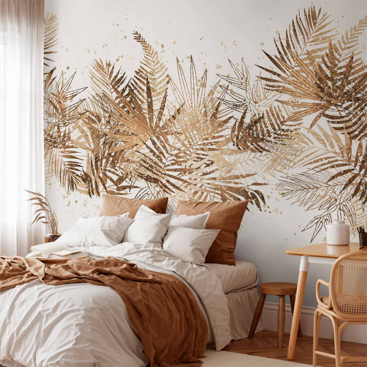 Wall Mural Jungle and golden plume - tropical leaves motif on white background 143166 additionalImage 2