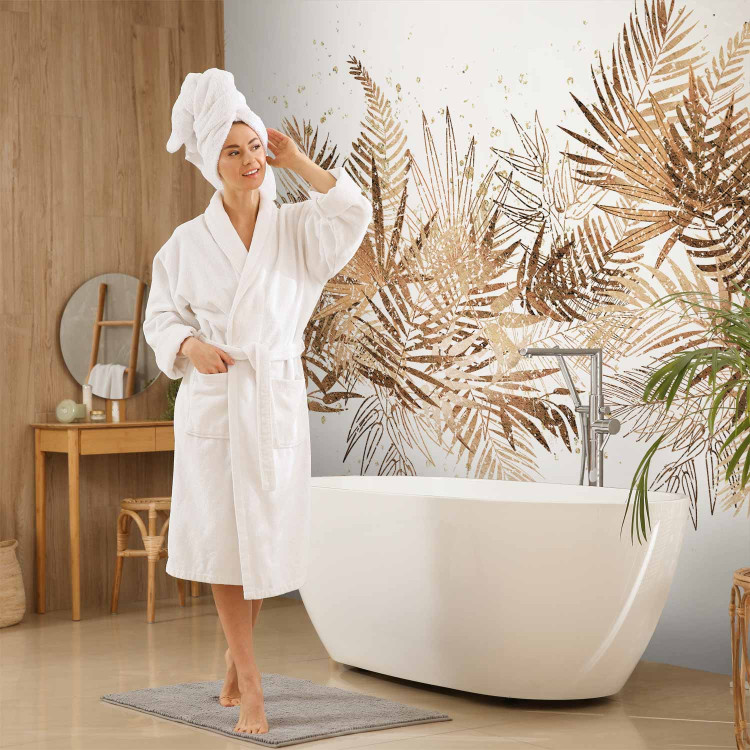 Wall Mural Jungle and golden plume - tropical leaves motif on white background 143166 additionalImage 8