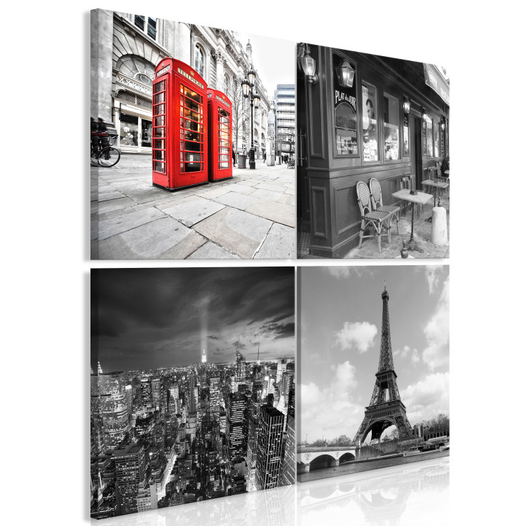 Canvas Print Holiday Postcards (4-piece) - black and white European cities 145266 additionalImage 2