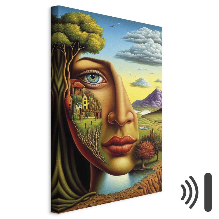 Canvas Abstract Portrait - A Face Against the Background of Mountains and a Small Town 151066 additionalImage 8