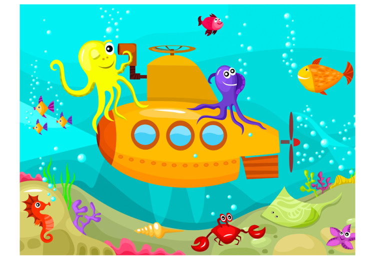 Photo Wallpaper Treasure at the Ocean's Bottom - Yellow submarine with fish and octopuses 61166 additionalImage 1
