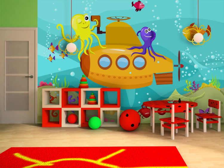 Photo Wallpaper Treasure at the Ocean's Bottom - Yellow submarine with fish and octopuses 61166