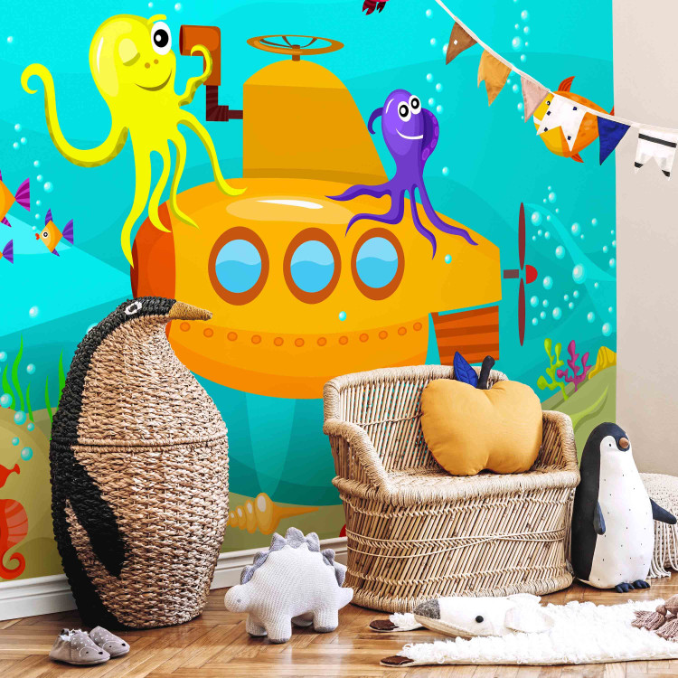 Photo Wallpaper Treasure at the Ocean's Bottom - Yellow submarine with fish and octopuses 61166 additionalImage 5
