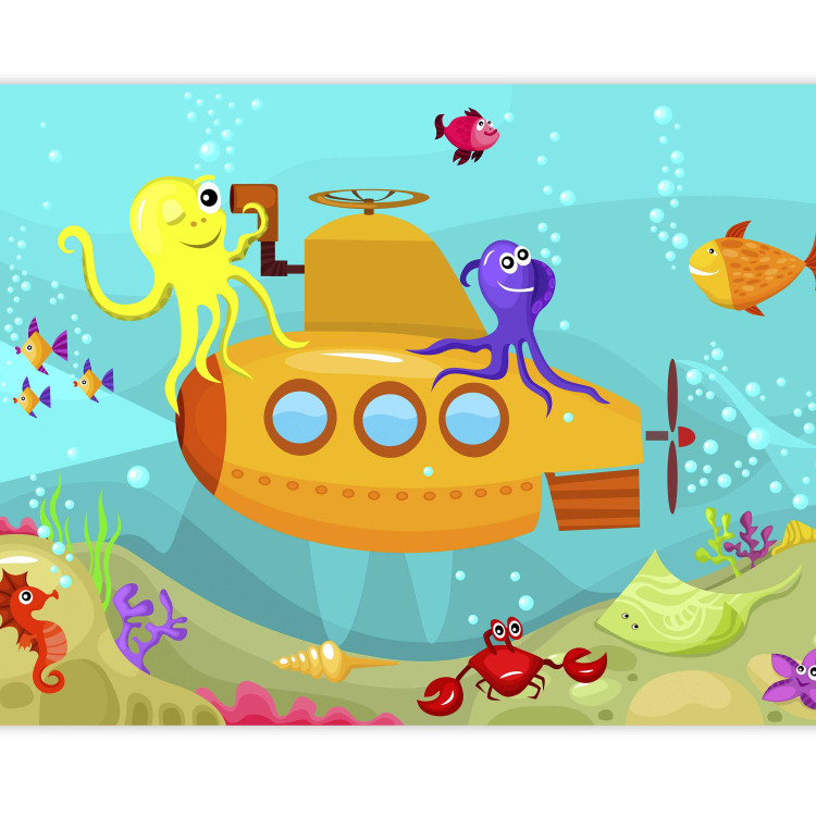 Photo Wallpaper Treasure at the Ocean's Bottom - Yellow submarine with fish and octopuses 61166 additionalImage 3