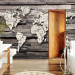 Photo Wallpaper Passing time of the Earth - map of the world with a clock motif on grey wood 63866 additionalThumb 8
