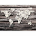 Photo Wallpaper Passing time of the Earth - map of the world with a clock motif on grey wood 63866 additionalThumb 1