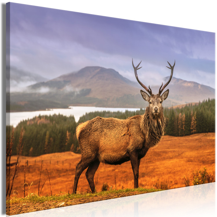 Canvas Art Print Mountain Stag (1-part) - Animal Amid Sky and Forest Landscape 117276 additionalImage 2