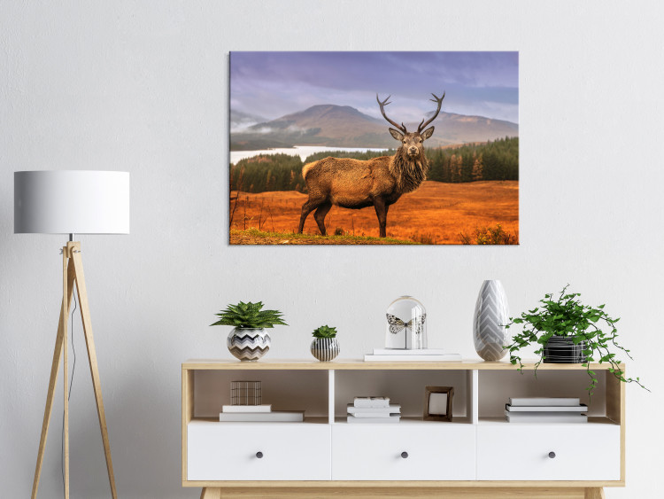 Canvas Art Print Mountain Stag (1-part) - Animal Amid Sky and Forest Landscape 117276 additionalImage 3