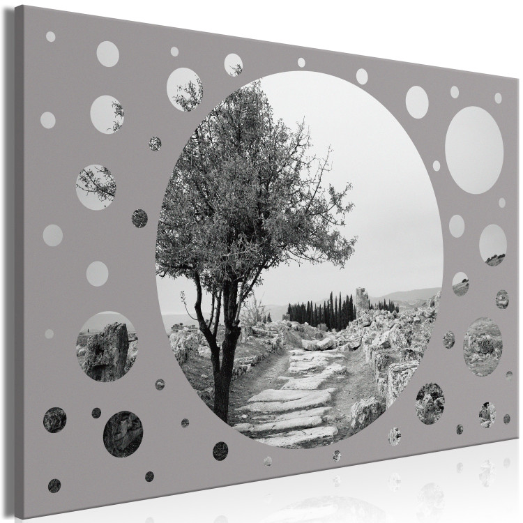 Canvas Round view of the world - a road with trees in shades of gray 117476 additionalImage 2
